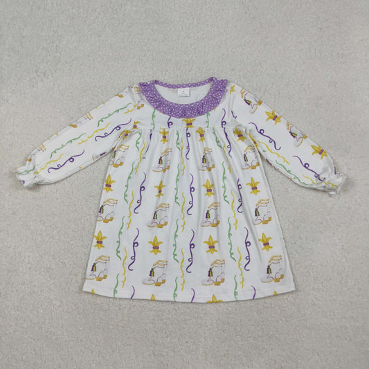 GLD0947 Baby Girls Mardi Gras  Long Sleeve Dress