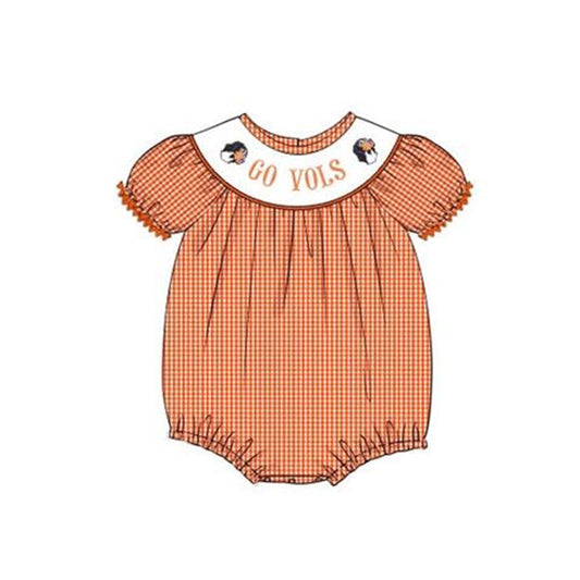 (5MOQ)  Football Team Dog Orange Gingham Baby Girls Suit Romper  Pre-order