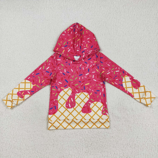 BT1271 Toddler Ice Cream DripHot pink  Long Sleeve Hoodie Top