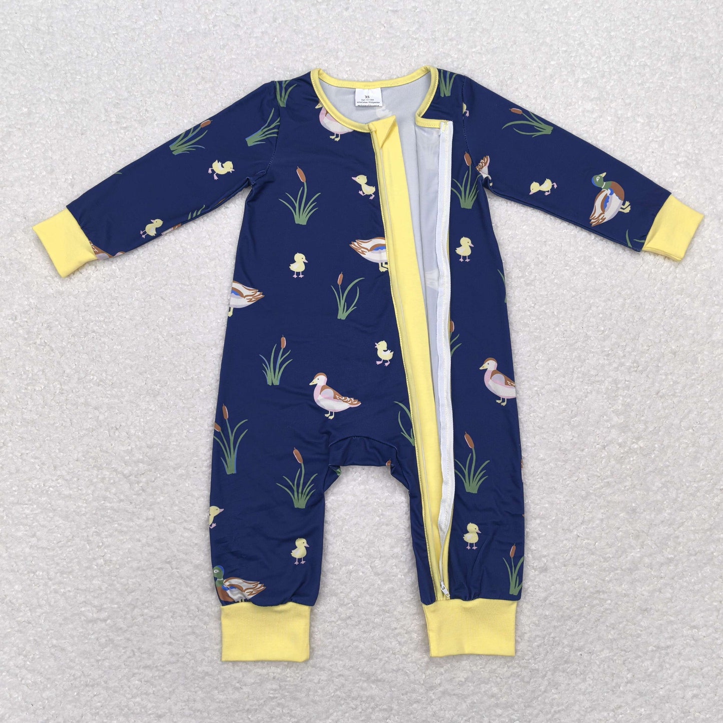 LR1037 Newborn Baby Boys Mallard Zipper Romper