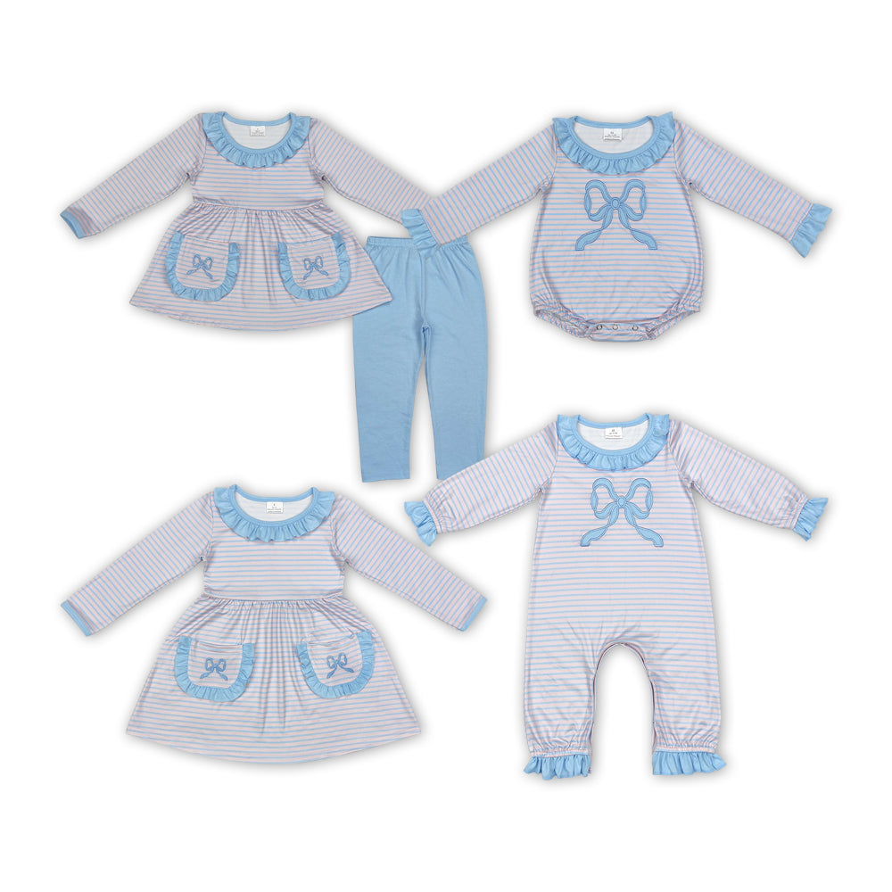 Sibling Girls Sister Blue Bow  Matching Clothes