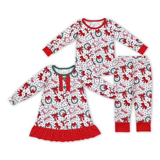 Baby Girls Christmas Holly Bow Bamboo Pajama Set and Dress