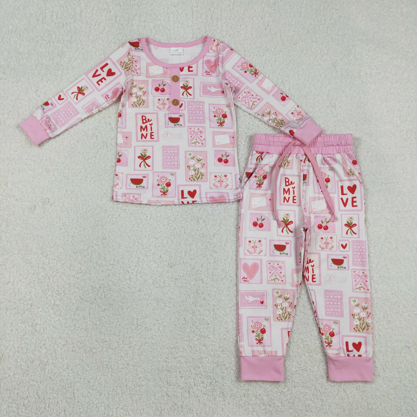 Kids Girls Love Flowers Cherry Valentines Pajama Set Preorder