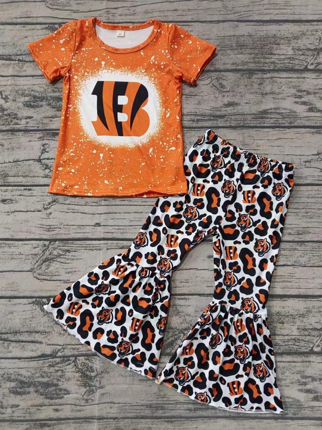 Baby Girls Sport Team Orange Tiger Bell Bottom Pants Set  5 MOQ Preorder