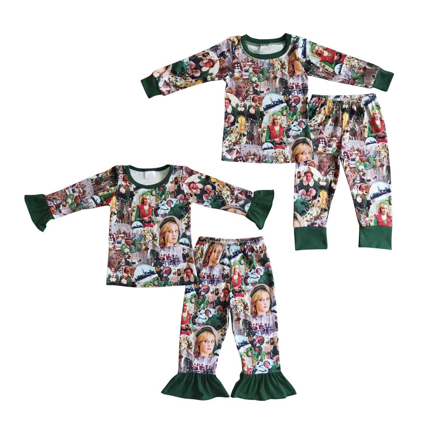 Baby Sibling Christmas Long Sleeve Green Pajama Set