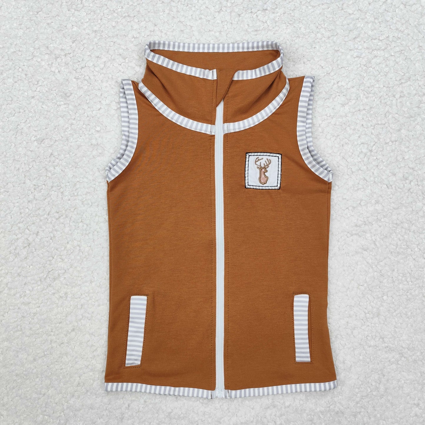 BT0855 Toddler Baby Embroidery Neutral Deer Sleeve Vest Top