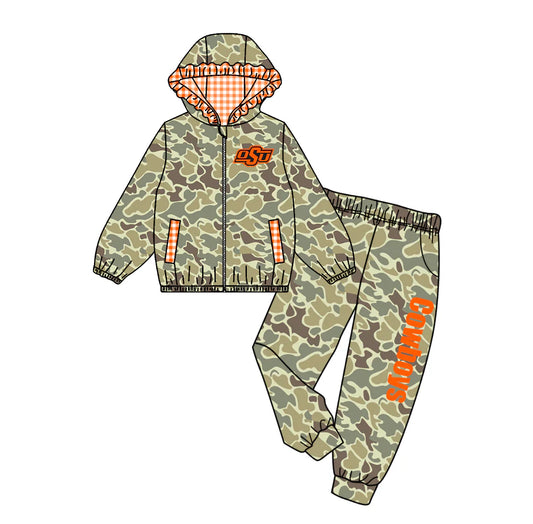 Preorder , 5 MOQ Baby Girls Sport Team OSU camo Jogger Set