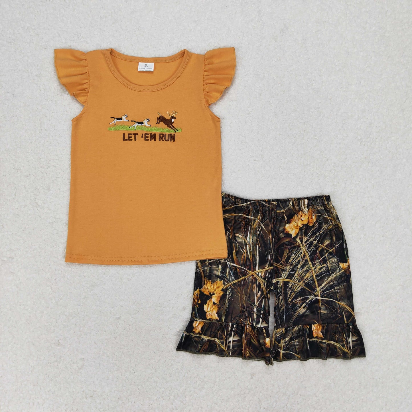 Summer Baby Girls Let Them Run Camo Shorts Set