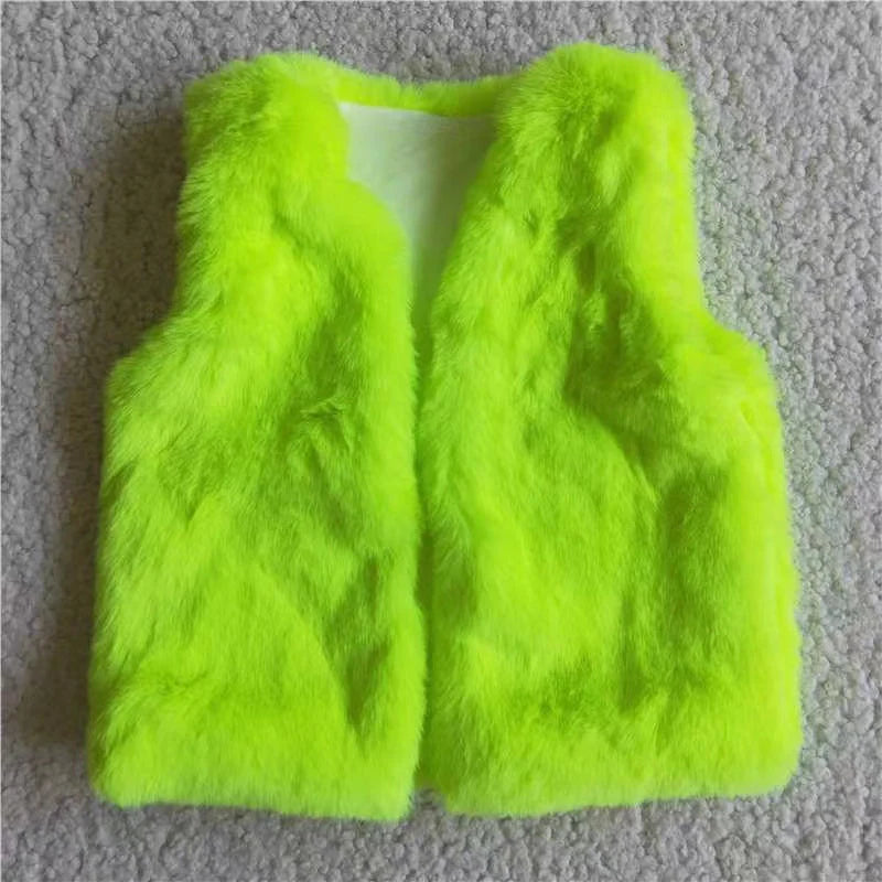 Green fur vest red cartoon christmas outfits baby girl clothes