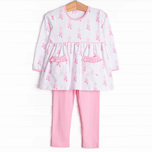 Baby Girls Pink ballet shoe Tunic Top Leggings Set 5 MOQ Preorder