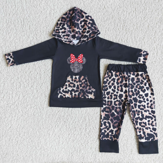 Baby Girls Cartoon Mouse Leopard Hoodie Top Pants