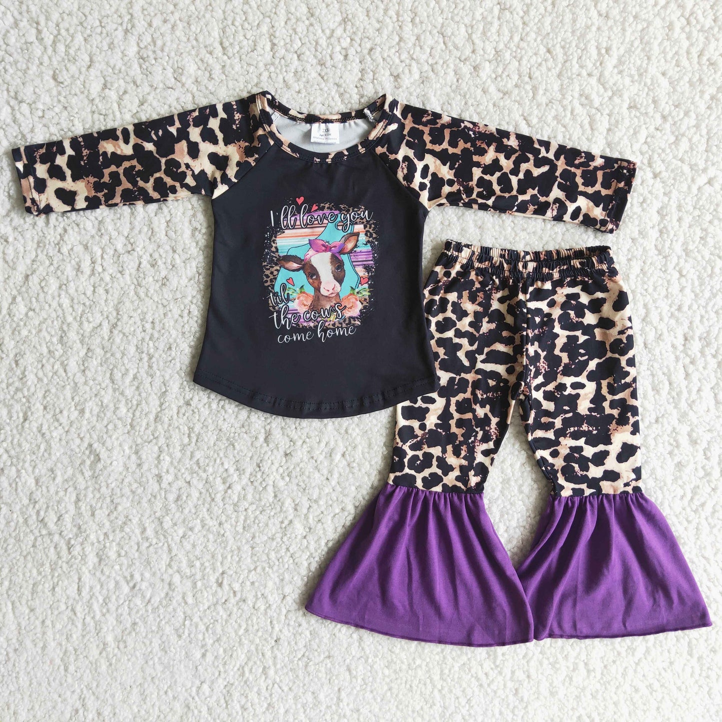 6 A1-14 Baby Girls Purple Heifer Bell Bottom Pants Set On SALE