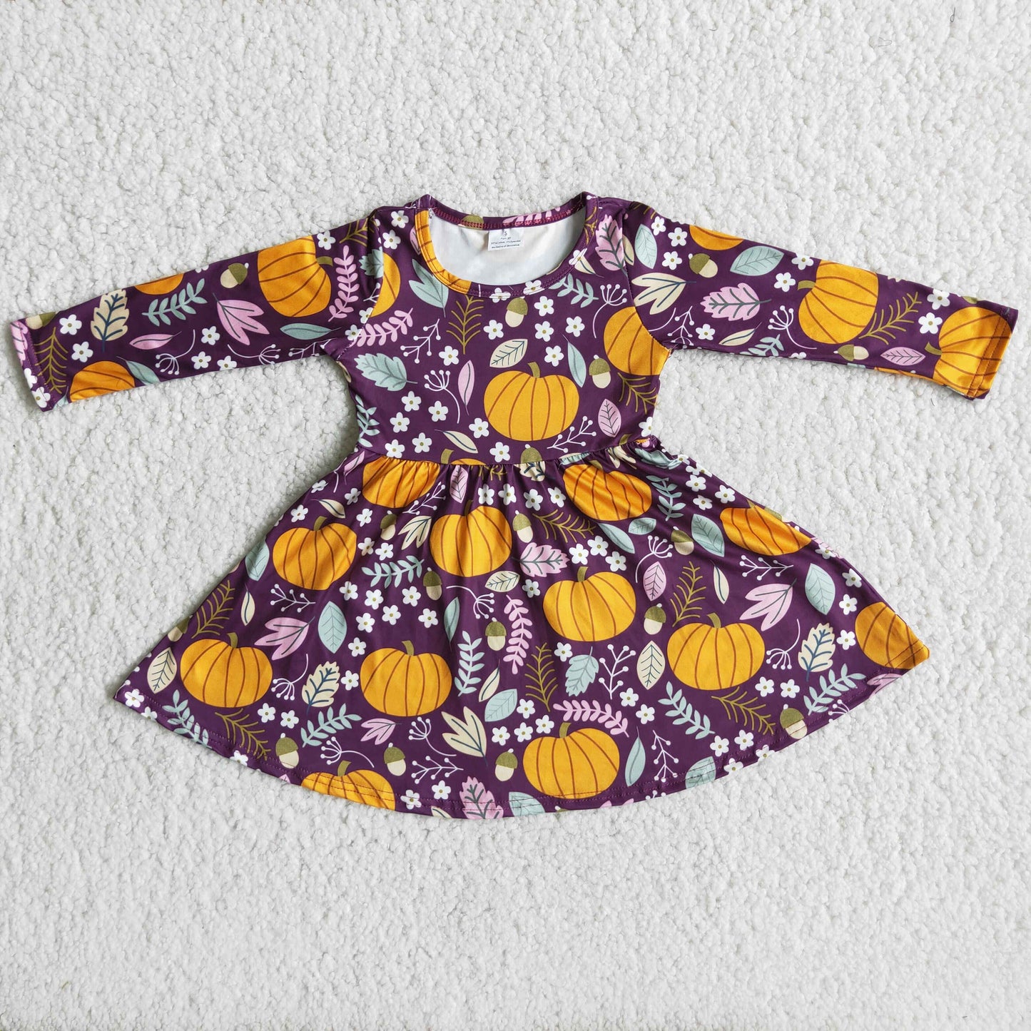 6 A12-14 Baby Girls Fall Pumpkin Long Sleeve Dress