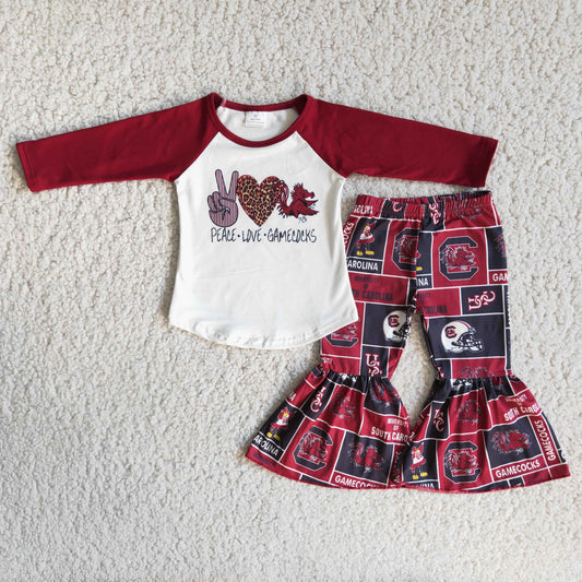 6 A12-16 Baby Girls Sport Team Outfit  Peace Love Gamecocks