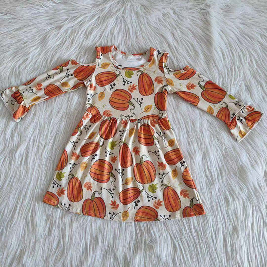 6 A12-2 baby Girls Fall Pumpkin Long Sleeve Dress