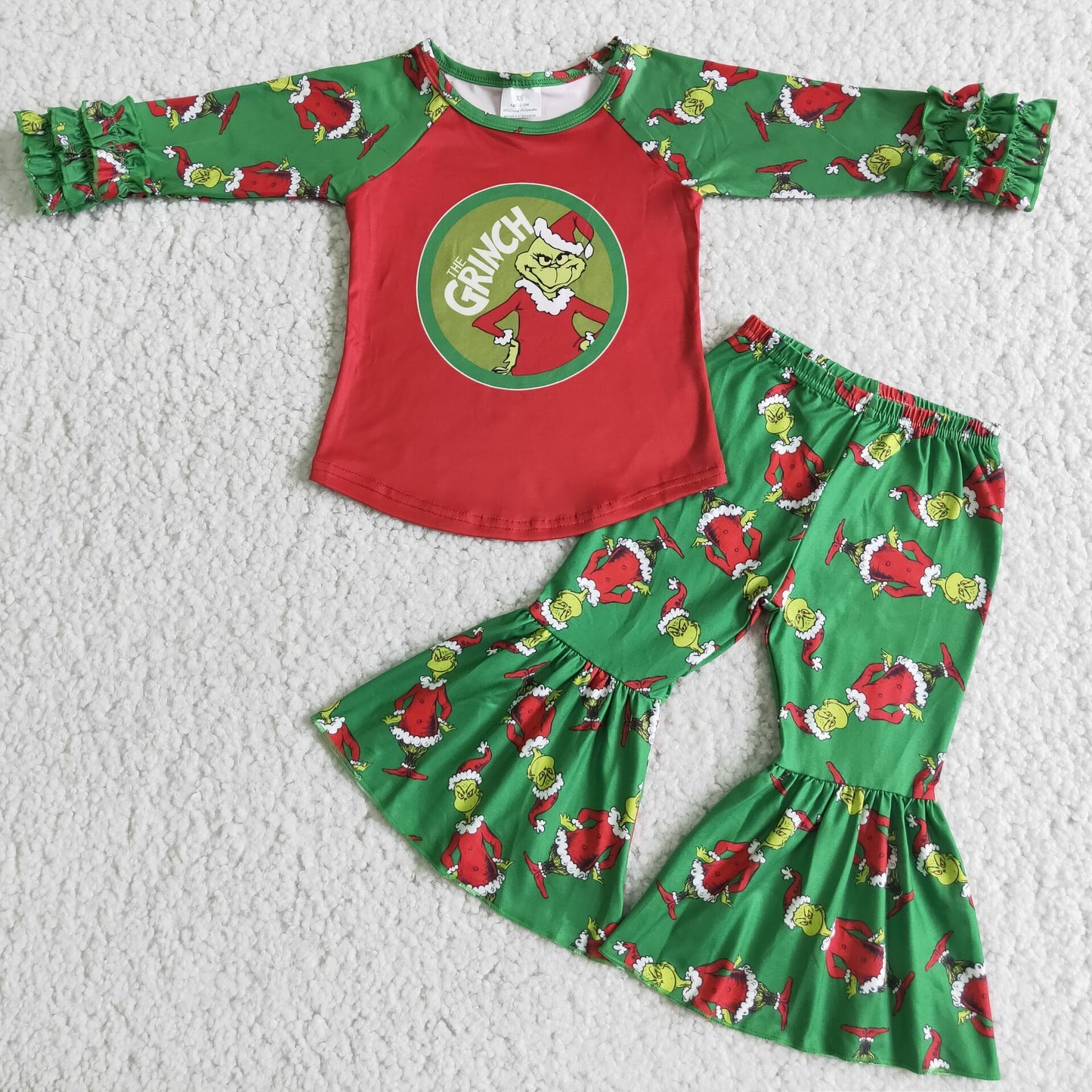 Promotion Green Face Christmas Bell Bottom Pants Set