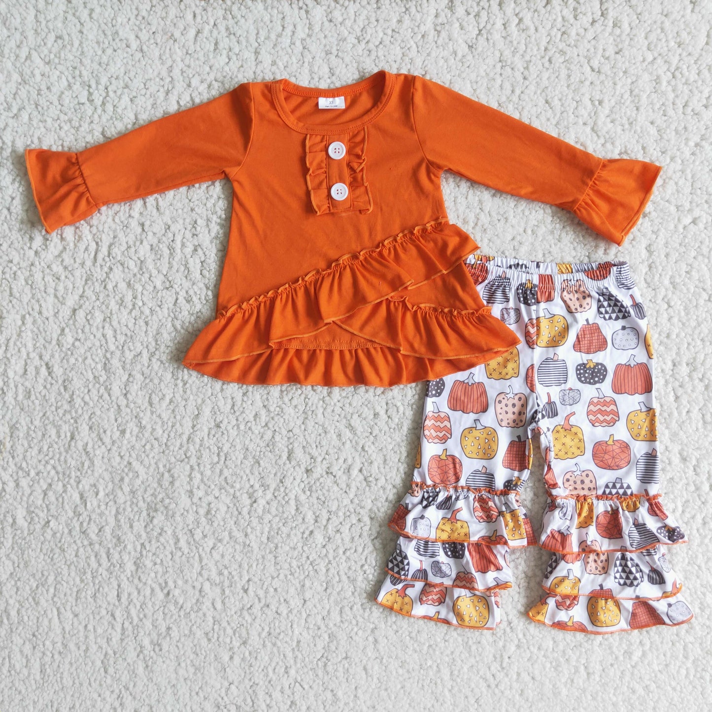 6 A13-28 Kids Girls Oragen Top Pumpkin Pants Outfit