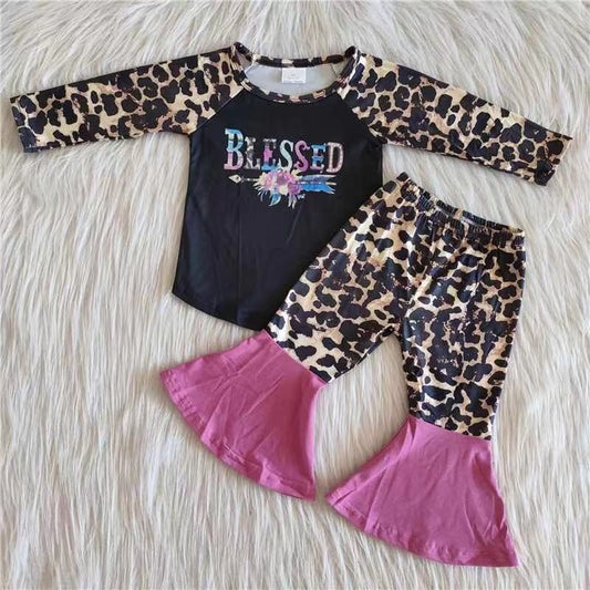 6 A14-12 Baby Girls Blessed Bell Bottom Pants Outfit