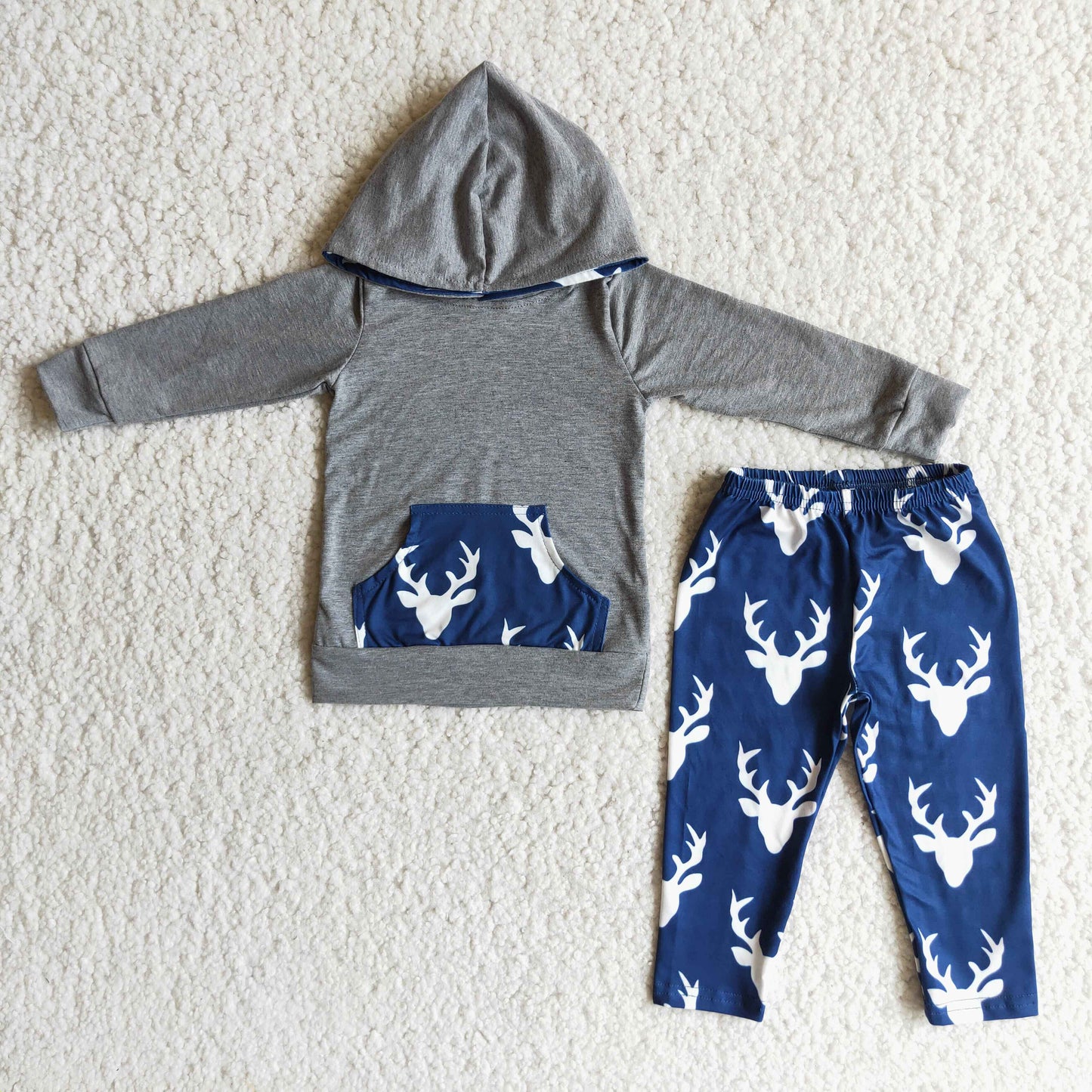 Boys Winter Deer Gray Hoodie Top Set ON SALE