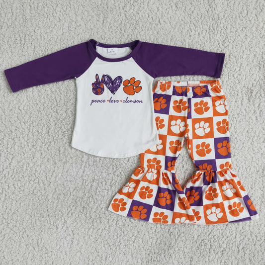 6 A15-27 Baby Girls Sport Team Outfit Peace Love Clemson