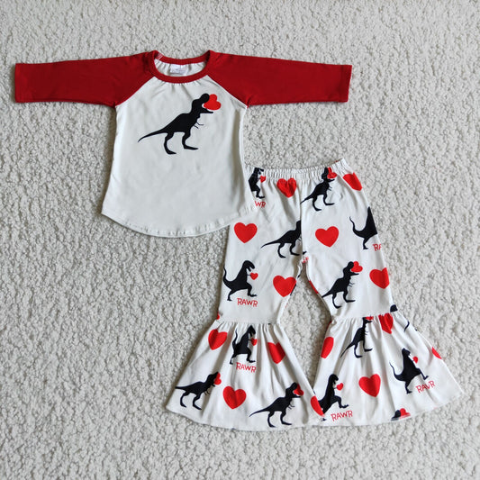 6 A16-12 Baby Girls Valentine's Day Dinosaur bell Bottom Pants Outfit $5.5