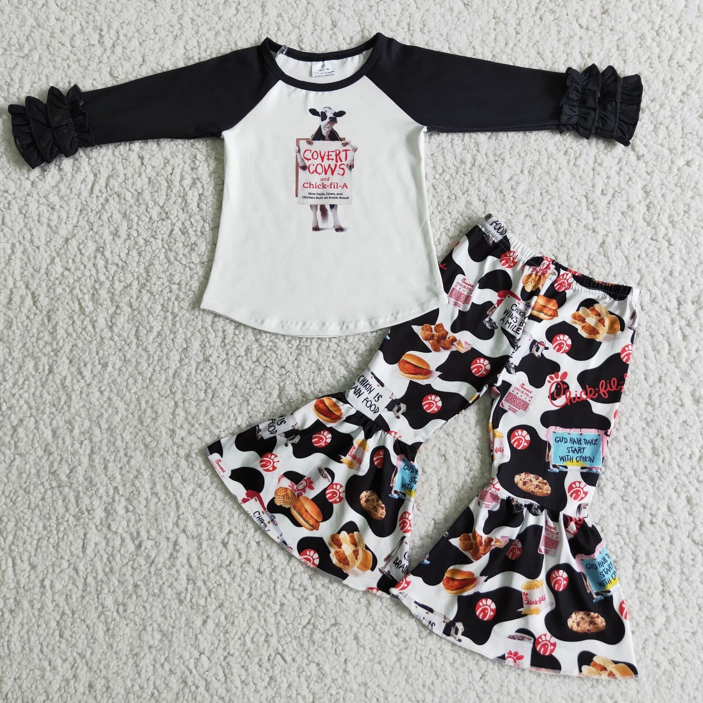 Baby Girls Cow Top Bell Bottom Pants Outfit On Sale