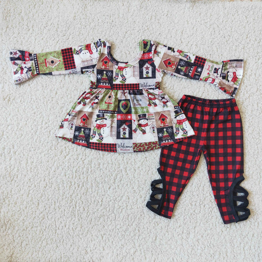 Christmas Tunic Top Plaid Leggings Set On Sale