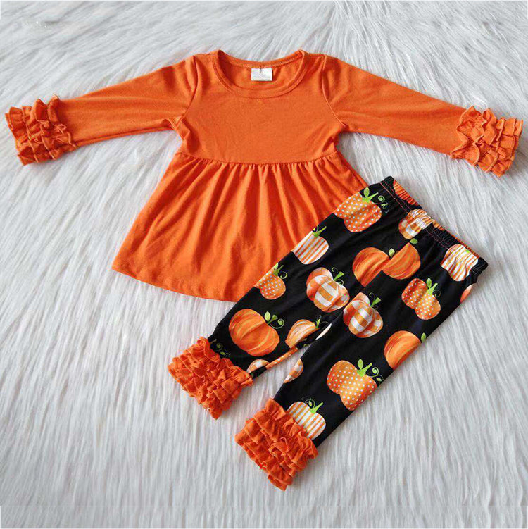 6 A21-12 Kids Girls Pumpkin Outfit