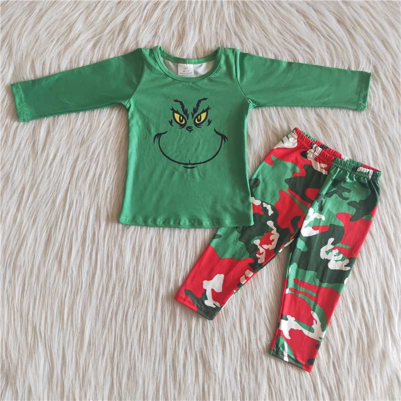 Kids Boys Green Face Pants Set