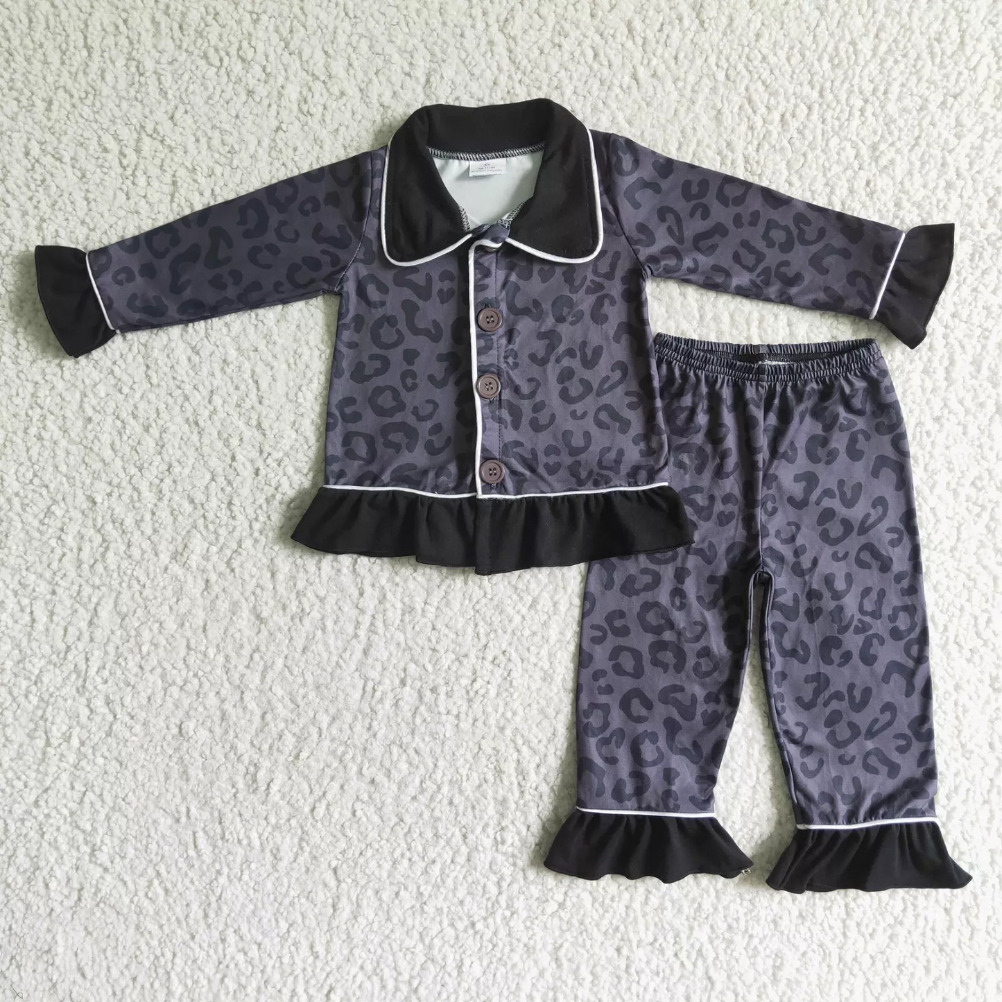 6 B4-23 Baby Girls  Leoarpd Buttom Ruffle Pajama Set