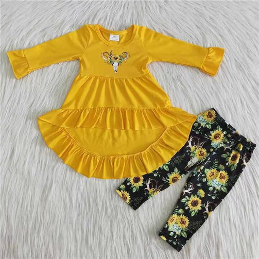 6 A26-27 Baby Girls Fall Sunflower Pants Outfit