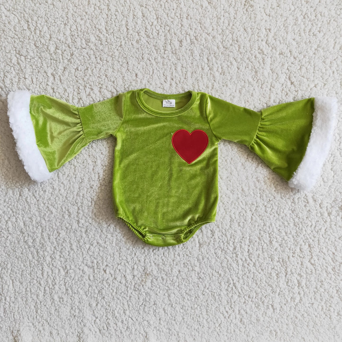 Baby Girls Heart Green Romper Velvet fabric