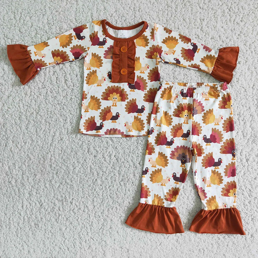 Sibling Thanksgiving Turkey Long Sleeve Pajama Set