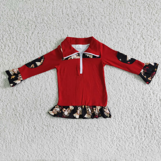 6 A8-3 Baby Girls Highland Cow Red Long Sleeve Pullover Top Preorder