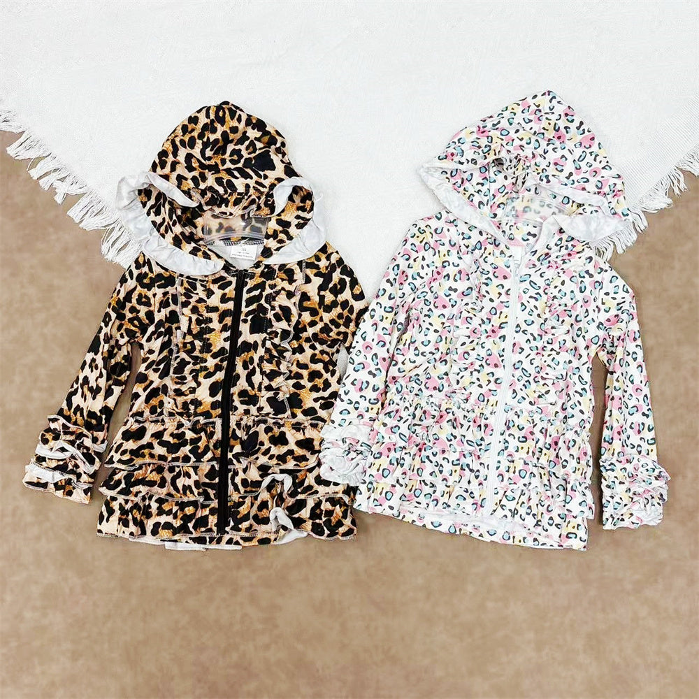 Sibling Baby Girls Leopard Long Sleeve Jacket With Ruffle