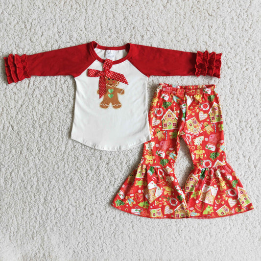 6 B10-37 Baby Girls Christmas Gingerbread Bell Bottom Pants Set $2.99