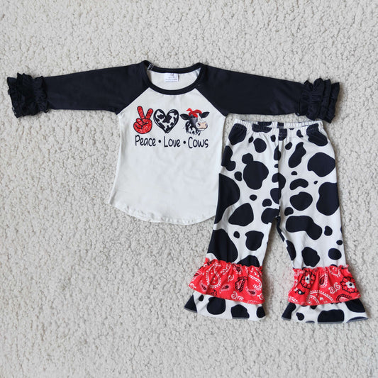 6 B12-29 Peace Love Cow Bell Bottom Pants Set $2.99