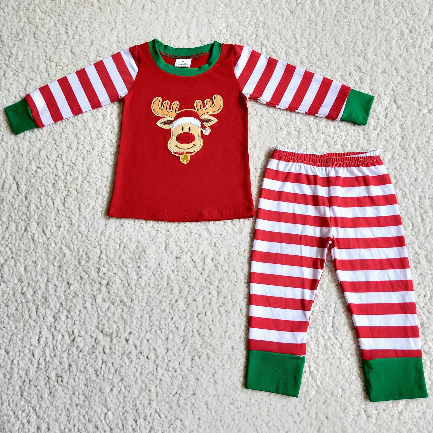 Baby Boys Embroidery Deer Christmas Pajamas Set