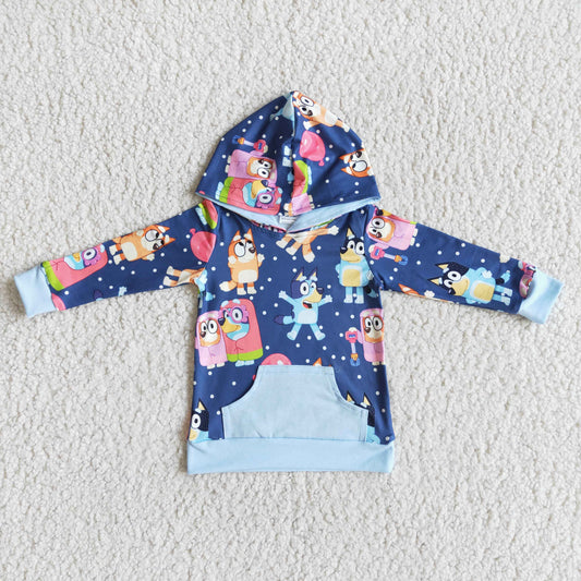 6 B2-31 Christmas Boys Blue Dog Cartoon Hoodie Top