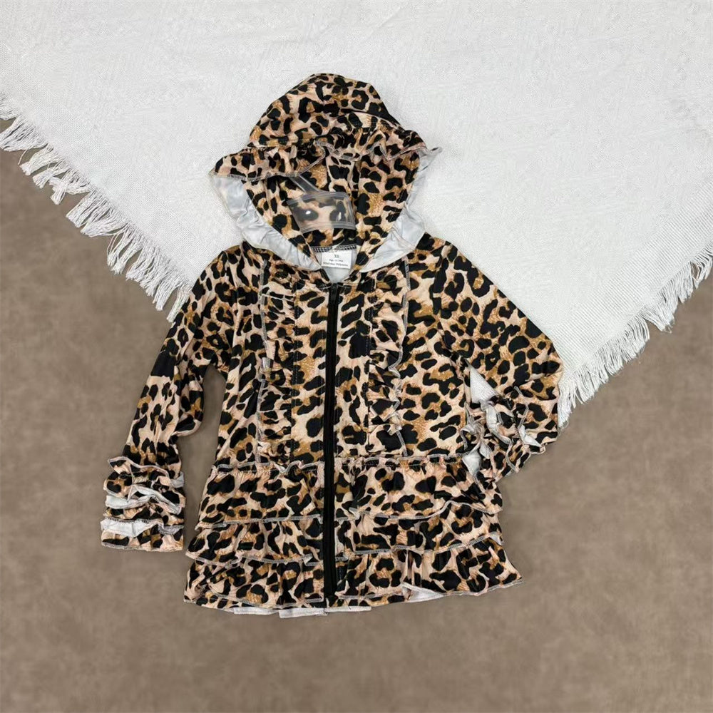 Sibling Baby Girls Leopard Long Sleeve Jacket With Ruffle