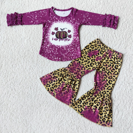 6 B8-2 Baby Girls Hell Pumpkin Bell Bottom Pants Outfit