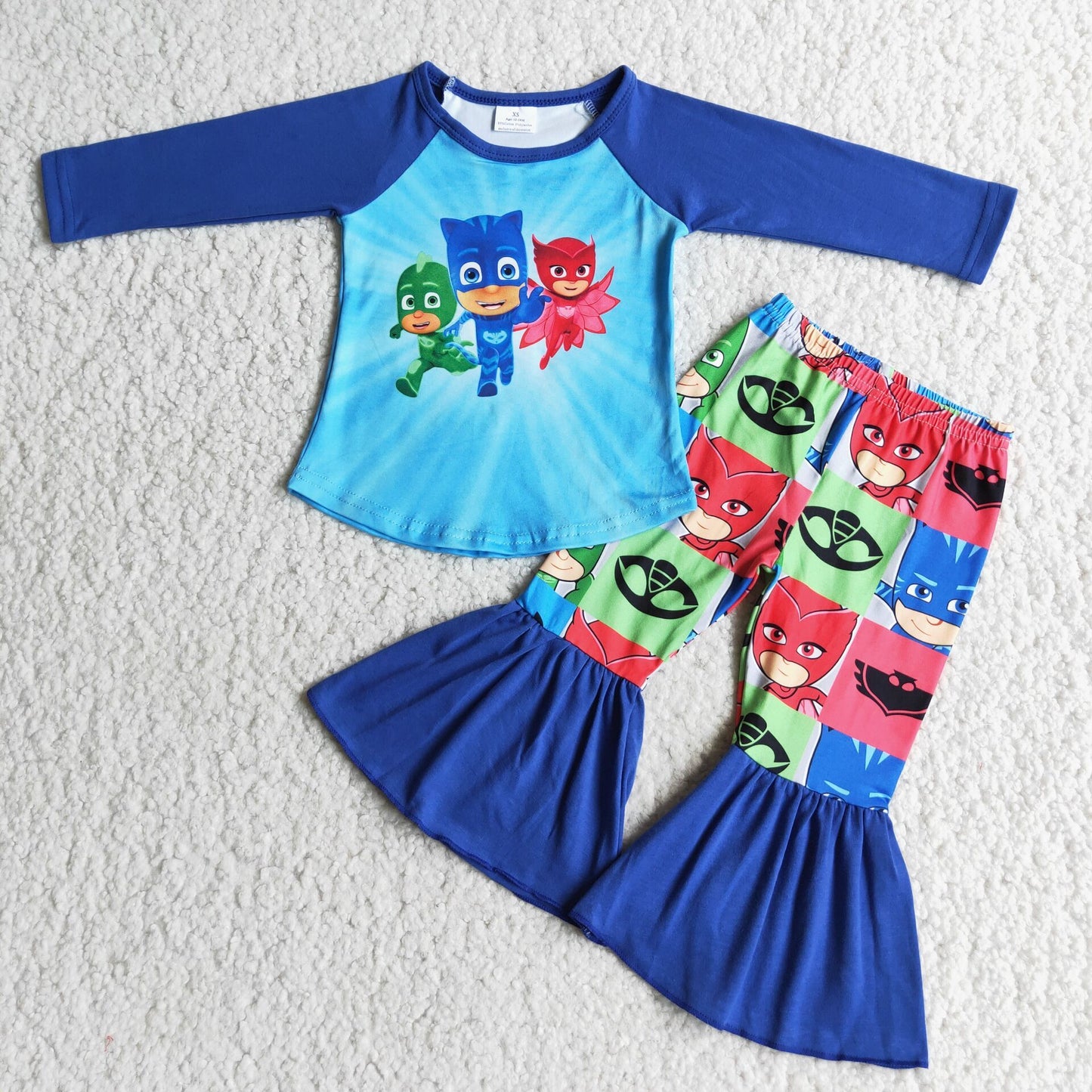 Baby Girls Blue Long Sleeves Cartoon Top BellBottom Pant Set