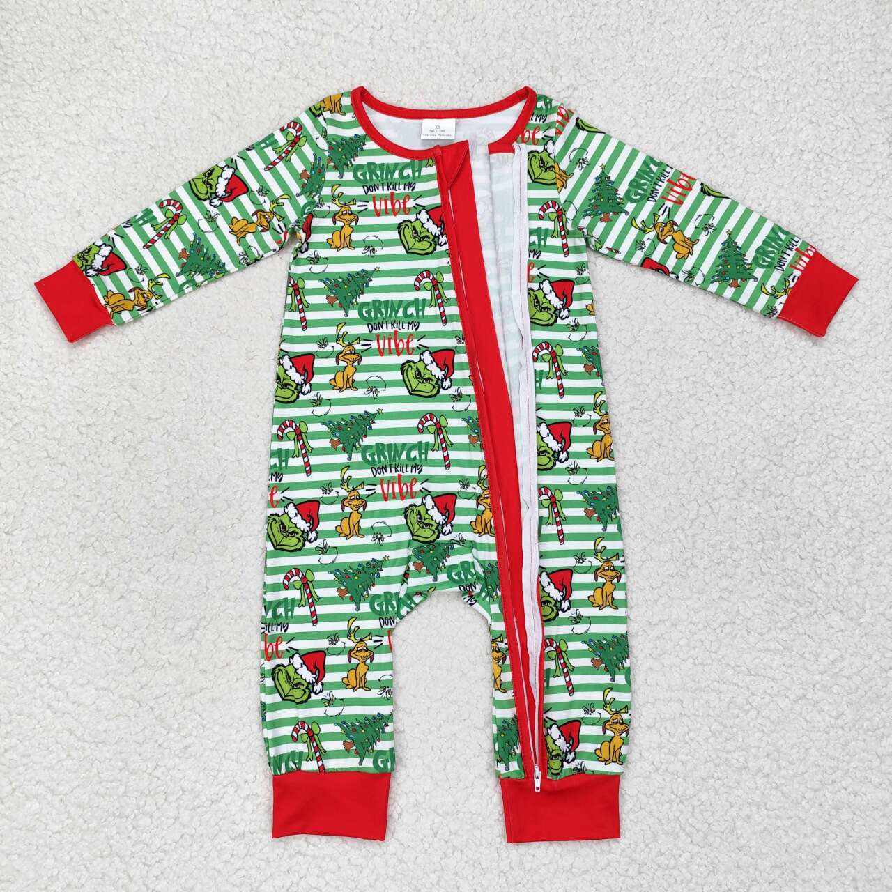 Baby Boys Green Face Long Sleeve Christmas Zipper Romper