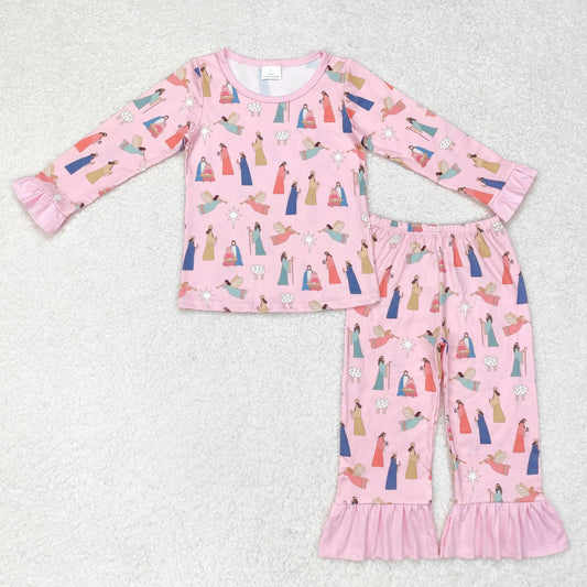 Baby Girls Christmas Nativity Pink Long Sleeve Pajama Set