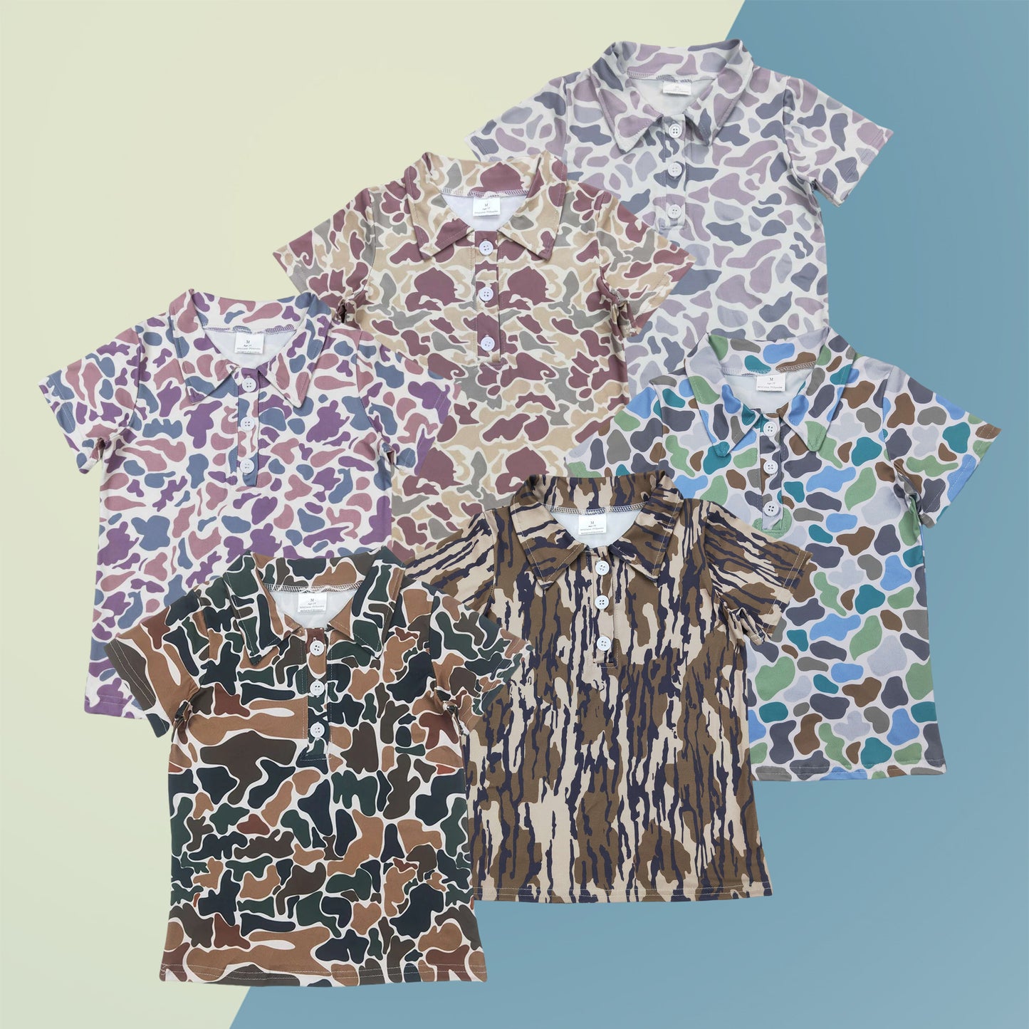 Sleeves Button Camouflage Polo Shirts Tops