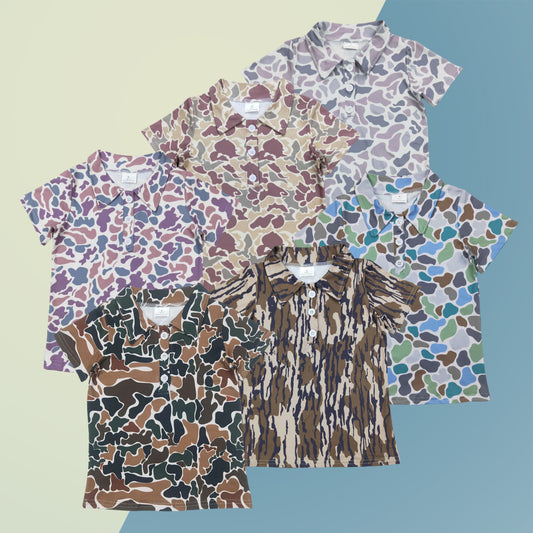 Sleeves Button Camouflage Polo Shirts Tops