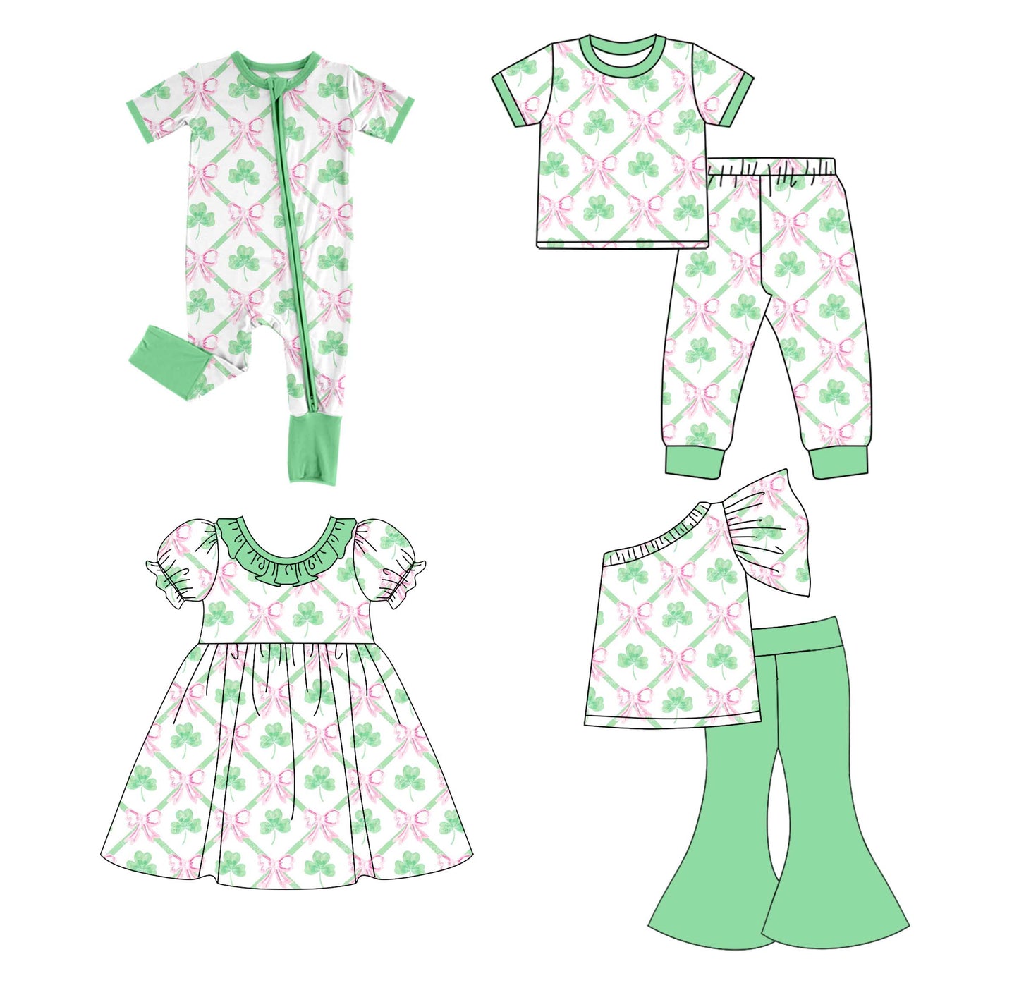 Sibling Baby Girls  Saint Patrick Day Coquette Bow Clothes