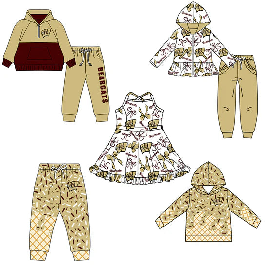 Preorder 5 MOQ Kids Sport Football Team  Bearcats Bow Matching Clothing