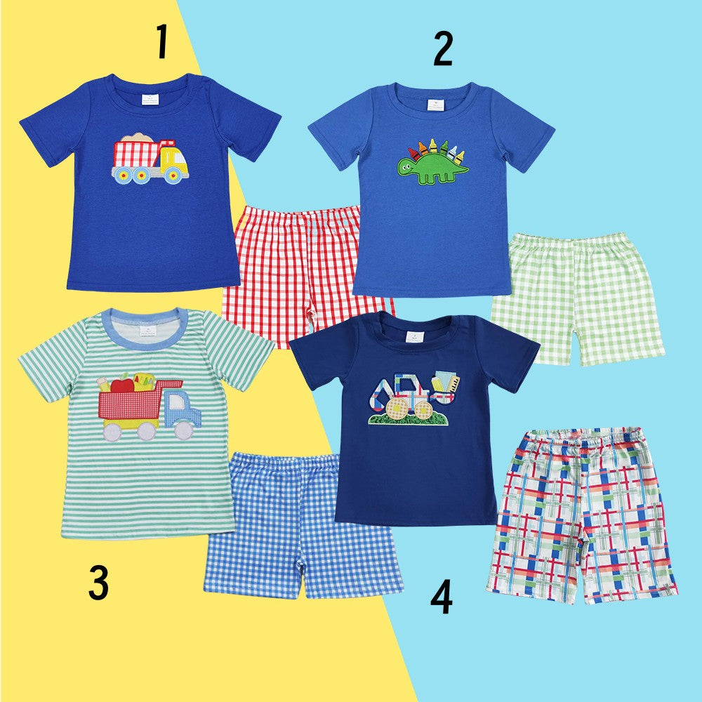 Sibling Kids Boys Embroidery Construction Back to School Shorts Set