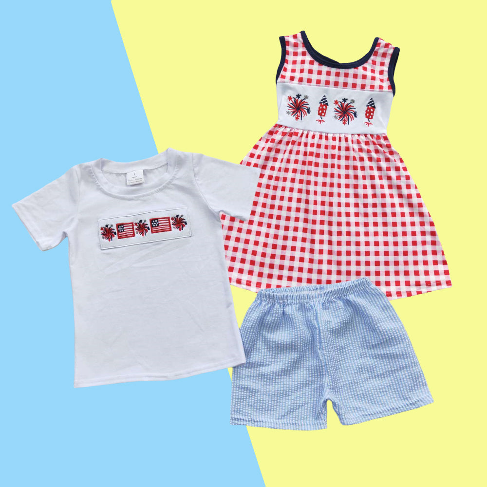 Sibling July 4th Firework Boys Set and Dress